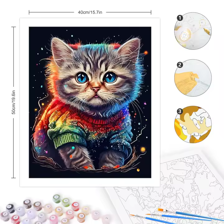 RUOPOTY Pintura al número 40x50cm Marco DIY para adultos principiantes Kit de arte de pared con gato perro imagen en números para decoración del hogar Material de lona estilo abstracto - 1