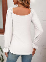 Blusa acampanada de manga larga con cuello en V para mujer, camiseta Sexy con cordón en la cintura, Tops elegantes para primavera y otoño, 2023 - details 12