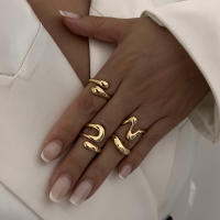 Anillos Geométricos de Metal Punk Juego de Anillos Abiertos Curvados Dorados para Mujeres y Hombres - details 1