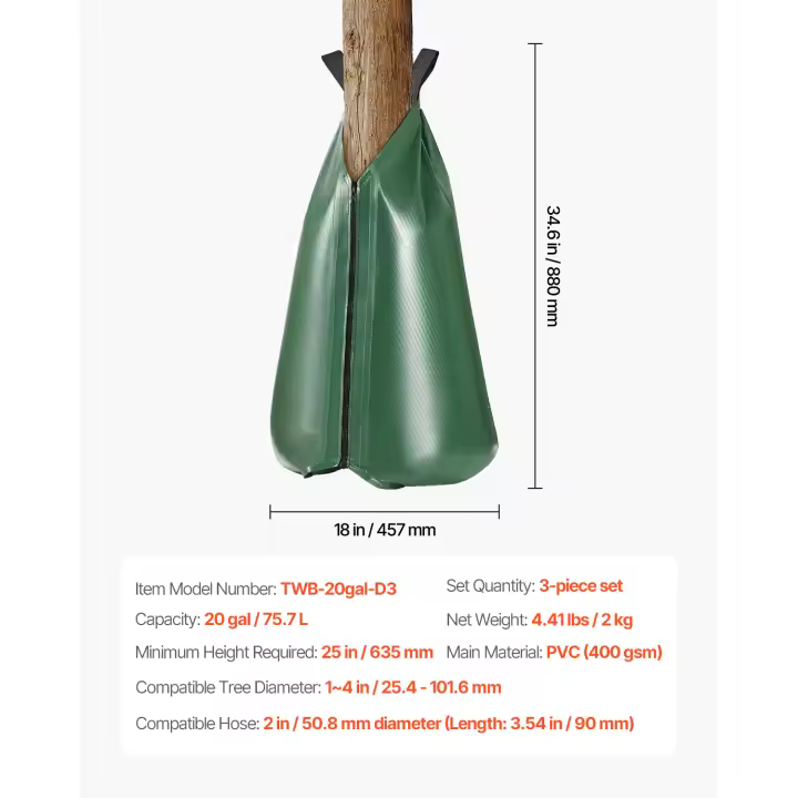 SucceBuy Bolsa de riego para árboles, bolsas de liberación lenta, riego por goteo recargable con cremallera, sistema duradero para apuntar a raíces profundas - 1