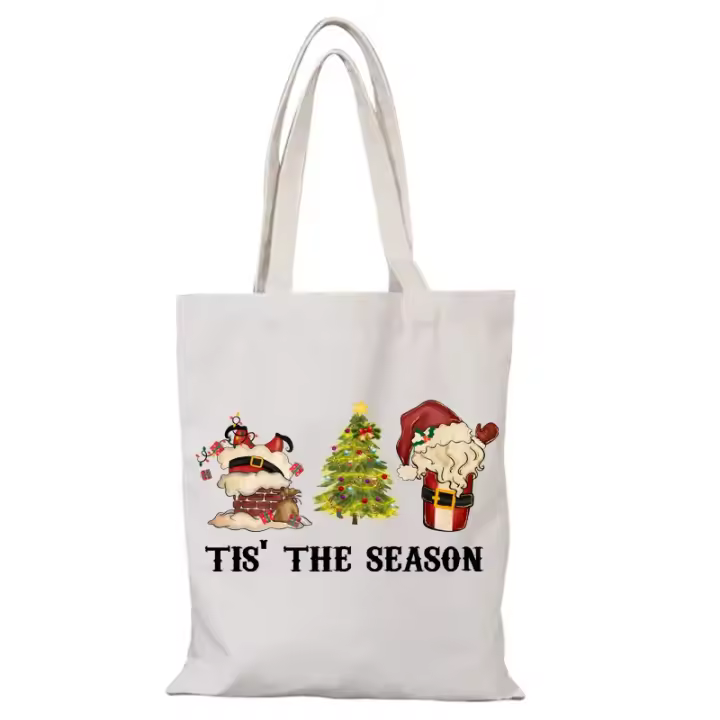 Regalo de Año Nuevo, bolso de hombro para mujer, bolsas de tela de dibujos animados, bolso de mano de Anime de Feliz Navidad, bolso de lona, ​​bolsos de compras ecológicos - 1