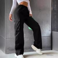 Pantalones cargo rectos a la moda para mujer, pantalones informales con cintura elástica para mujer - details 1