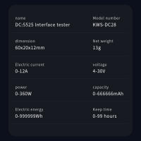 Medidor de corriente y voltaje de KWS-DC28, probador de interfaz DC 4-30V 0-12A, voltímetro Digital, amperímetro, Detector de capacidad de batería PD - details 11