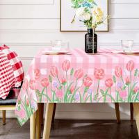 mantel a cuadros de tulipán rosa, decoración de boda impermeable para el día de la madre, fiesta, cocina, restaurante - details 1