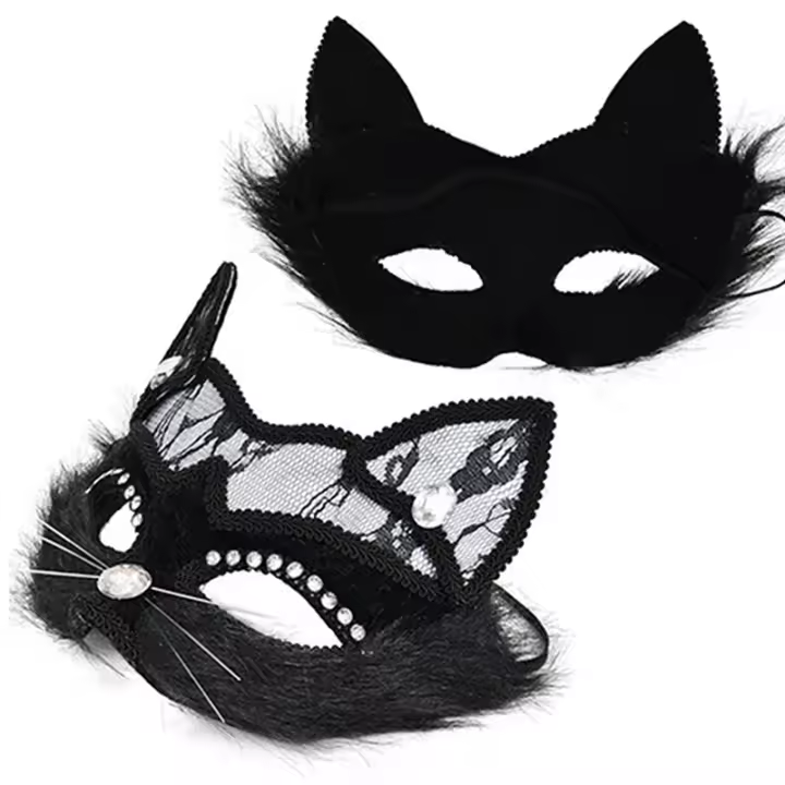 Máscara de bola de maquillaje veneciana, máscara de cara de gato de encaje negro, máscara de ojos para mascarada, tocado de Cosplay para fiesta de Navidad, máscara de lujo para Halloween - 1