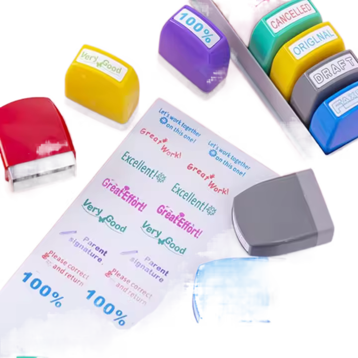 8 unids/set de corrección de tareas para profesores, sello alentador, ahorro de tiempo, comentario, reseñas positivas, sello de calificación, firma - 1