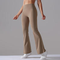 Leggings de yoga de color sólido para mujer, pantalones acampanados de cintura alta, elásticos, entrenamiento, pierna ancha - details 39