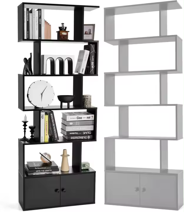 Estantería de Almacenamiento Elegante en Forma de S de 6 Niveles con Puertas - 1