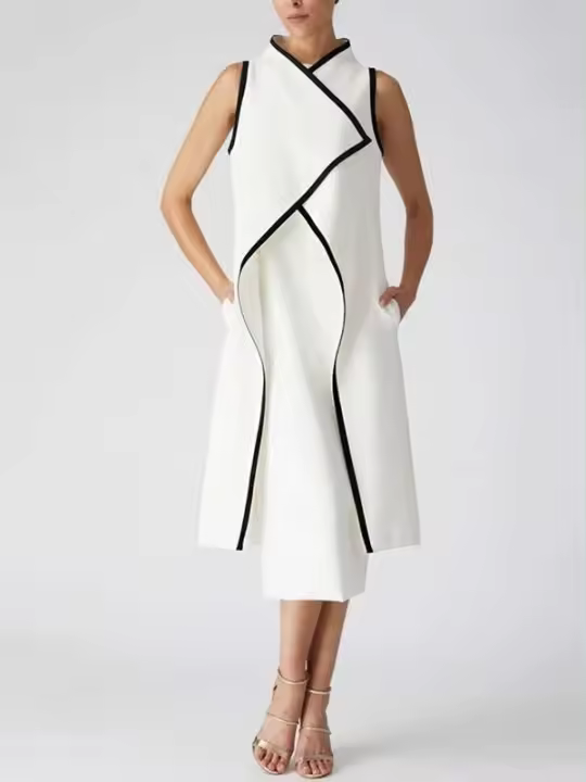 Elegante Vestido de Noche de Dos Piezas Yeezzi Moda de Verano 2024 Vestido de Oficina sin Mangas en Negro y Blanco - 1