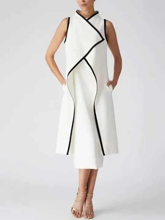 Elegante Vestido de Noche de Dos Piezas Yeezzi Moda de Verano 2024 Vestido de Oficina sin Mangas en Negro y Blanco - 1