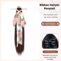 Horquilla de perlas, cinta de flores, cola de caballo en capas, extensión de cabello, cola de caballo, postizo, hada suave, cola de caballo larga y recta, peluca - details 9