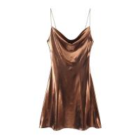 Ropa de mujer europea y americana, francesa, mini vestido de metal con tirantes brillantes 1165152 - details 4