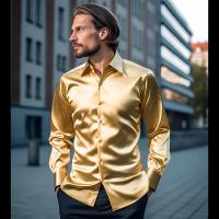 Camisa de vestir de satén de lujo para hombre, esmoquin liso de seda a la moda, informal, para boda, fiesta, graduación y oficina - details 1