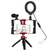 PULUZ 4 en 1 Vlogging Transmisión en vivo Smartphone Video Rig + Kits de luz LED para selfies con anillo de 4,7 pulgadas y 12 cm con micrófono + soporte para trípode + cabezal de trípode con zapata fría para iPhone, Galaxy, Huawei, Xiaomi, HTC, LG, Google - details 9