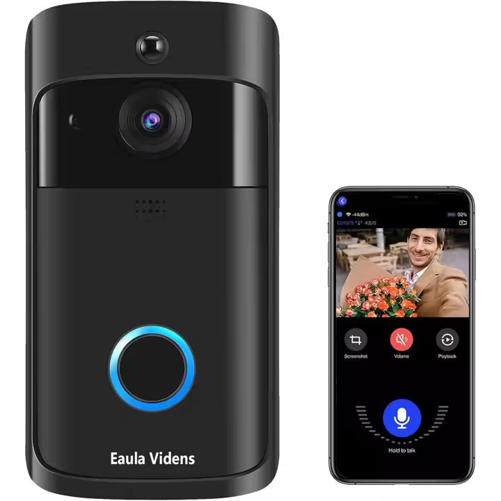 Cámara de seguridad con WiFi para teléfono iOS y Android, timbre con detección de movimiento y luz nocturna, resistente al agua IP65, HD, vídeo en tiempo Real - 1