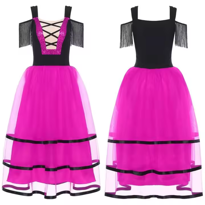 Vestido Flamenco para mujer, Paso español Doble, tre actuación Rumba latina, mangas con borlas, vestidos tul, Ropa de baile - 1