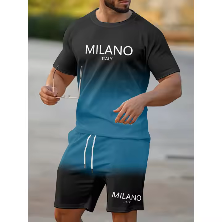 Conjunto Casual de Moda Callejera para Hombres Camiseta y Pantalones de Dos Piezas Impresos en 3D - 1