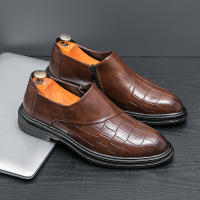 Zapatos formales con cremallera lateral de empalme clásico para hombre, zapatos de cuero informales británicos de tacón bajo de PU - details 7
