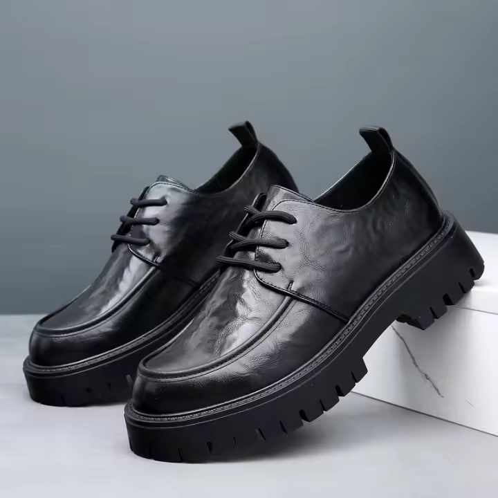 Nueva plataforma de moda, zapatos casuales, zapatos de cuero de punta grande para hombres de negocios británicos, cuero genuino - 1