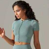 Hamidou-Camiseta deportiva con cremallera para mujer, Top elástico ajustado y transpirable, ropa deportiva para gimnasio, correr y Yoga - details 18