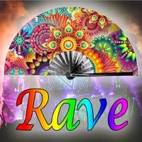 Abanico plegable UV Glow Rave, grande, poliéster, estilo fiesta, tema hawaiano, con mango desmontable, para damas, caballeros, EDM, festival de música, evento, fiesta, baile, actuación - details 3