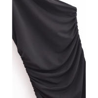 Vestido largo asimétrico sin mangas con dobladillo fruncido lateral para mujer de High Street, negro, sexy, maxi. - details 4