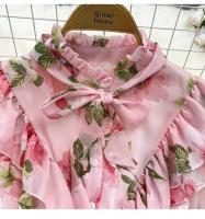 Elegante vestido midi de manga larga con corte en A y falda plisada, cintura ceñida, dobladillo de gasa, estampado floral coreano Sle Commute - details 3