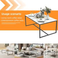 Mesa de centro de mármol para café: Mesa auxiliar de café con marco de metal estilo nórdico moderno para sofá de salón 100x60x43cm (gris) - details 33