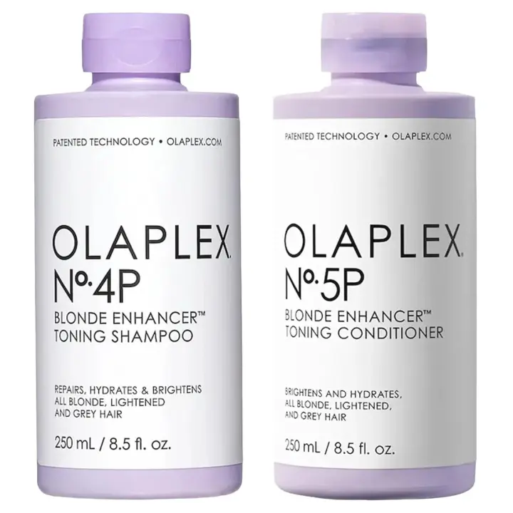 Champú potenciador Olaplex 4P, 8,5 fl oz + No. Potenciador Rubio 5P ™   Acondicionador tonificante, repara, hidrata, ilumina todo rubio, - 1