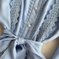 Vestido estilo corte francés para mujer 2025, nicho y gama alta, retales de encaje, botonadura única, falda larga hasta la rodilla con cintura - details 15