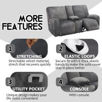 Sofá Biplaza Rebanable con Funda de Consola Central 8 Piezas de Terciopelo Elástico, Rebanable de 2 Asientos, Grueso, Suave, Lavable (Gris Oscuro) - details 3