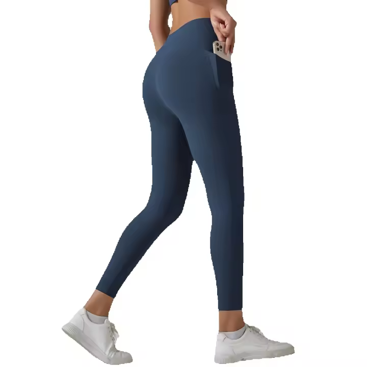 Gimnasio de malla con bolsillos para mujer, pantalones de yoga, cómodos Fiess, cintura alta, control del vientre, correr, entrenar - 1