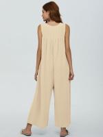 Pantalones sueltos de pierna recta, bolsillo de color sólido para mujer, casual, fresco, verano - details 4