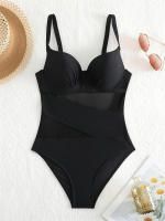 Bañador de una pieza con realce para mujer, traje de baño liso, Monokini Sexy con tirantes, ropa de playa para verano, 2024 - details 2