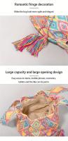 Bolso bandolera de lona para mujer, estilo étnico, bohemio con borlas - details 7