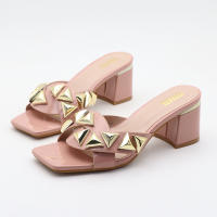 Correade una sola pieza con puntera abierta y tacón grueso y sandalias y pantuflas exteriores sencillas y versátiles para mujer. - details 7