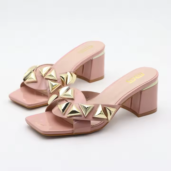 Correade una sola pieza con puntera abierta y tacón grueso y sandalias y pantuflas exteriores sencillas y versátiles para mujer. - 1