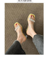 Sandalias de Moda Versátiles Tacón Medio Transparente Diamantes de Imitación Zapatillas Geniales - details 3