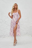 Vestido midi de satén con tirantes finos para mujer, abertura frontal, hueco - details 15