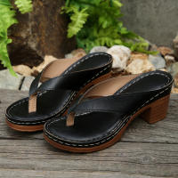 Pies de pellizco zapatillas de moda de tacón alto grueso zapatillas de espina de pescado de color sólido de tacón grueso para mujer - details 9