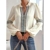 Camisa de manga larga con cuello en V y costuras Ence, oferta fresca, tops de mujer simples y baratos - details 2