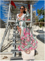 Vestido sin mangas con cuello en V estampado con tirantes de verano 2025 - details 4