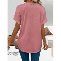 Tops de moda de color sólido con cuello en V, ropa popular coreana, camiseta holgada de manga corta de verano para mujer. - details 16