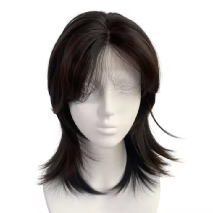 Pelucas de cosplay sintéticas esponjosas con flequillo de cola de lobo y encaje en la frente, pelucas de anime en capas de oro blanco para hombres, para uso diario. - 1