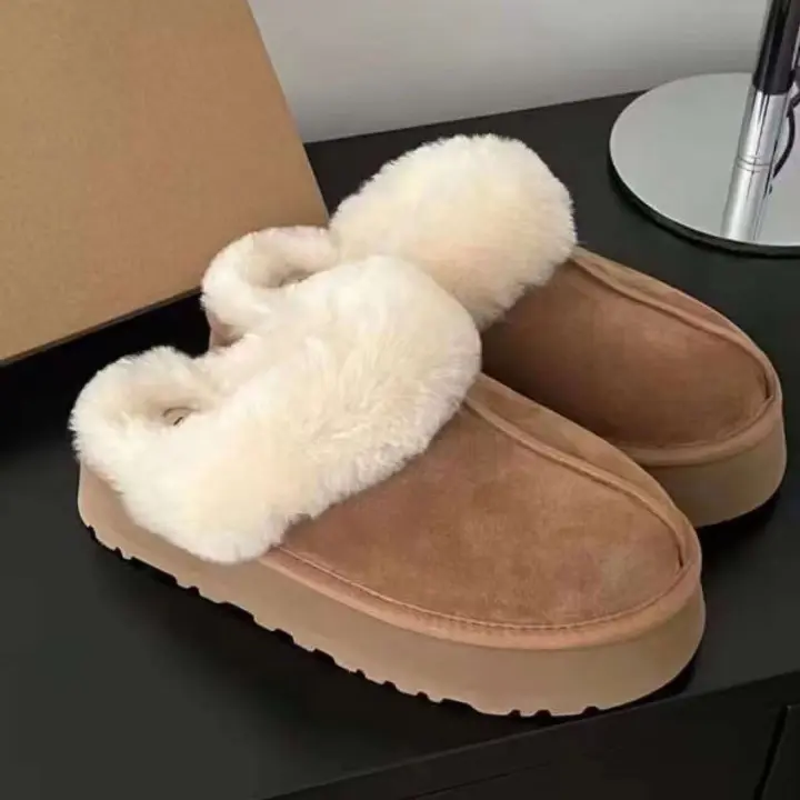 Zapatillas de felpa de diseñador originales de lana mezclada de alta calidad, pellets de invierno para mujer para mantener botas de nieve cálidas - 1