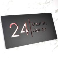 Placa de dirección personalizada con números de buzón hebreo de casa acrílica, placas de nombre para exteriores y hogar de oro negro - details 12