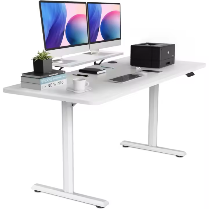 160x70cm Mesa Escritorio Elevable, Mesa Elevable Escritorio, Mesa Gaming Blanco, Secretaria Elevatoria, Memoria de Altura Ajustable, Adecuado para Estudiar, Trabajar, Juegos - 1