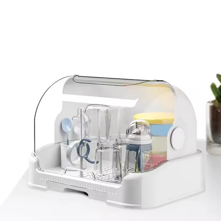 Estante de secado de botellas de plástico para niños con cubierta, bandeja de drenaje extraordinario, secador de botellas, Caja a prueba de Polvo, Caja de almacenamiento de biberones para Bebés, Nuevo - 1