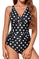 Bañador de una pieza con Control de barriga para mujer, traje de baño modesto con cuello en V - details 2