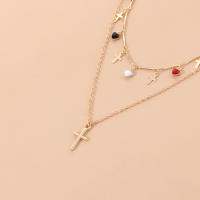 Colgante de cruz Simple a la moda para mujer, collar con borlas de gemas coloridas de amor esmaltado - details 4